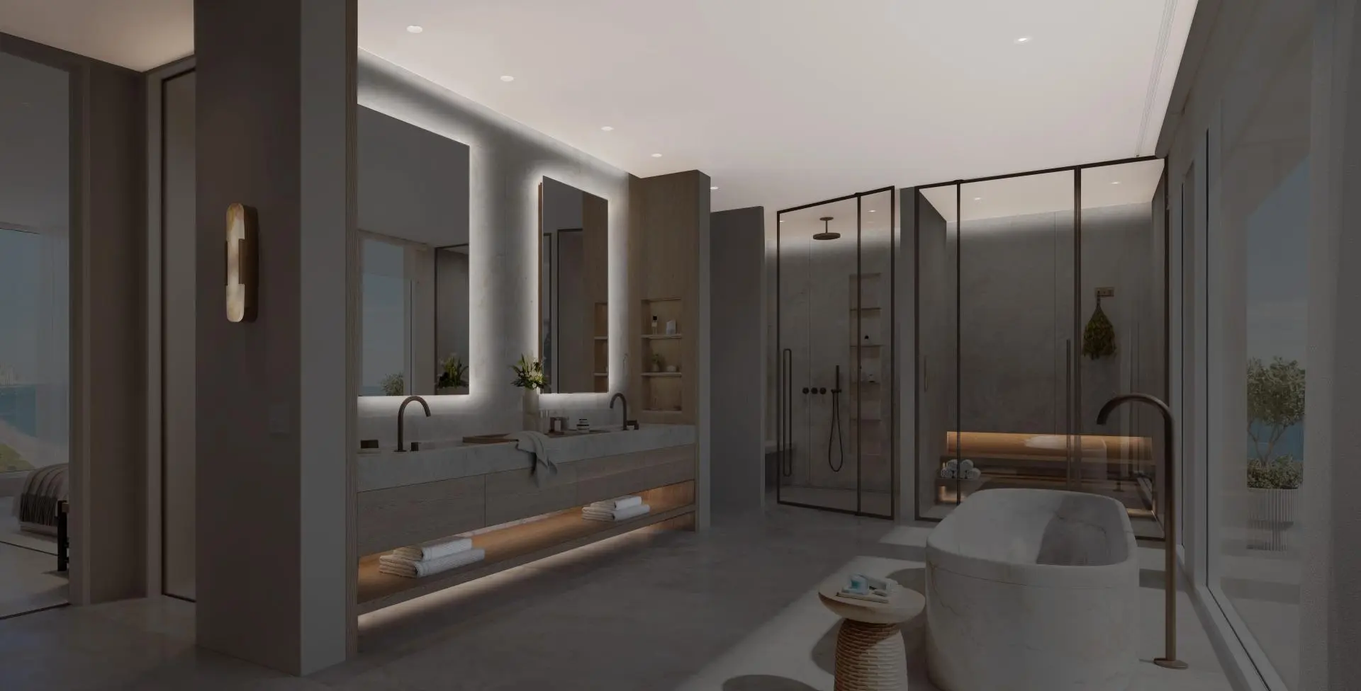 Bathroom with automated architectural lighting