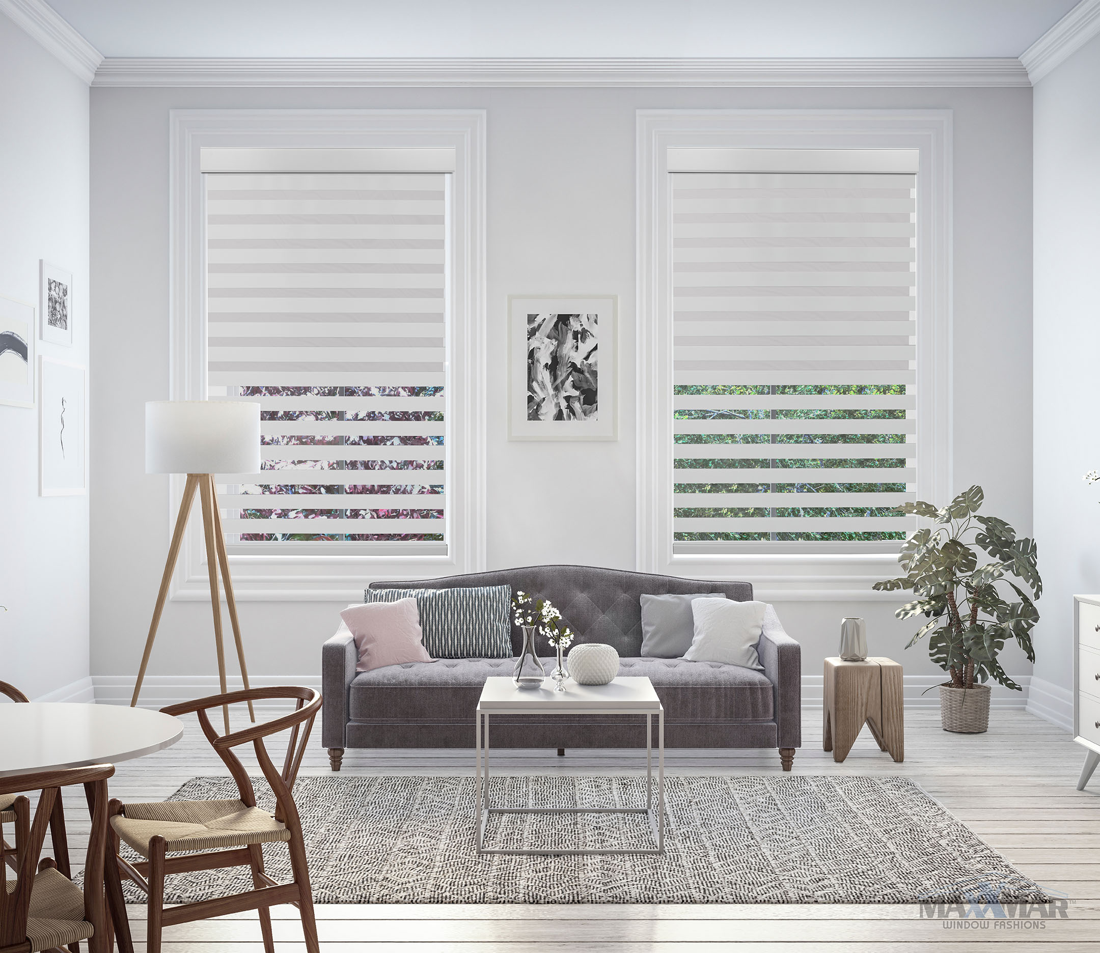 Maxxmar dual shades in a living room